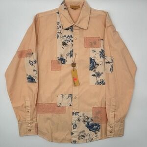 Tulliano Men Large NWT Pink Patchwork Floral Cotton Button Down Shirt